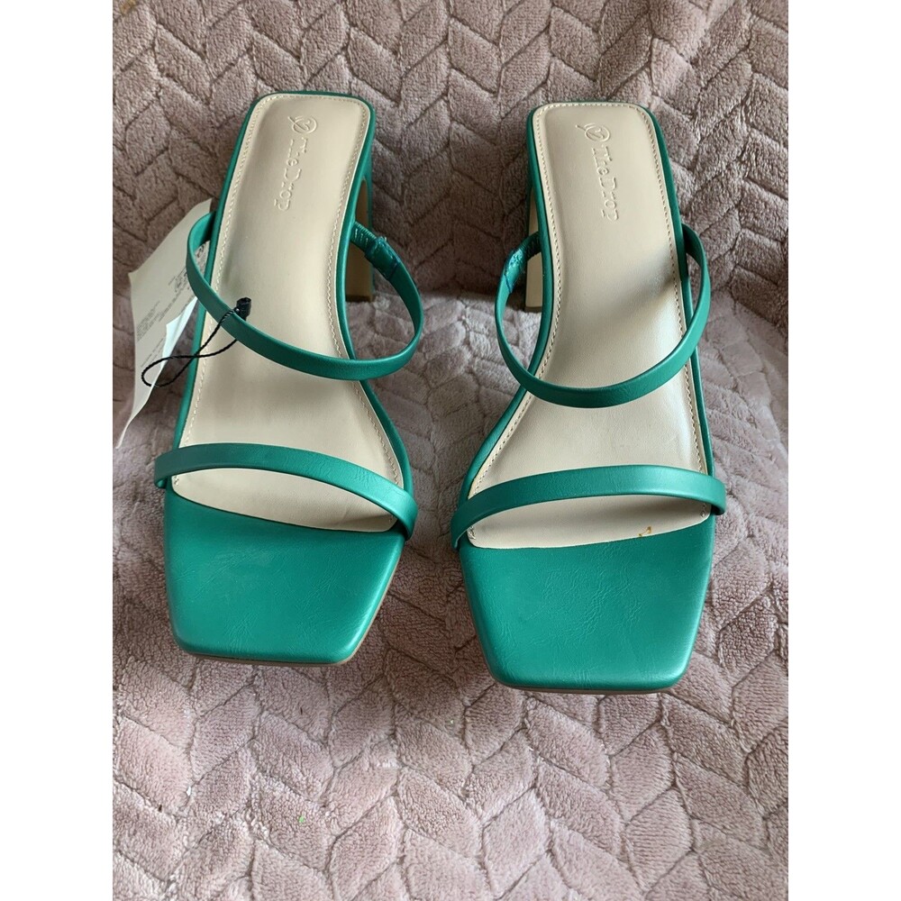 The Drop High Heels US 8.5 Avery Square Toe Strap Sandals Ultramarine Green New